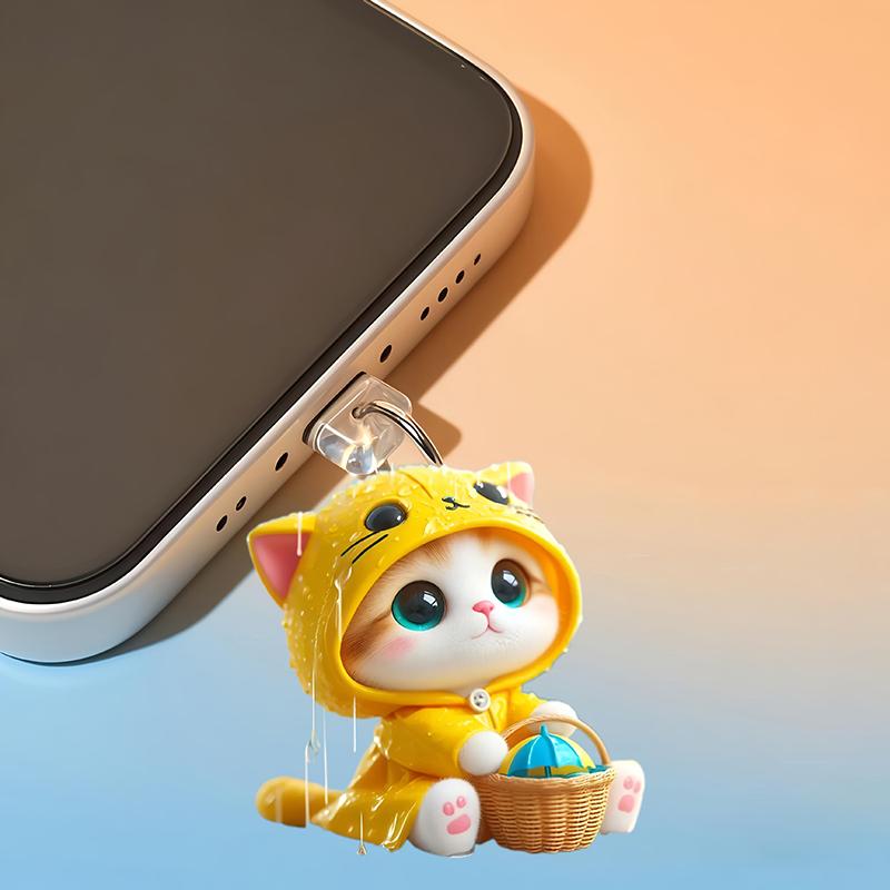 Cute 2D Cat Phone Anti Dust Cap Charge Port Plug For IPhone Type C Dust Protection Stopper Accessorie