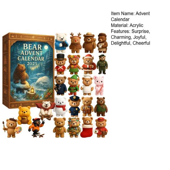 Bear Advent Calendar 2025 24 Acrylic Bear Ornaments Set 24 Days Countdown To Christmas Hanging Decoration Collectible Holiday Gift for Kids Adults