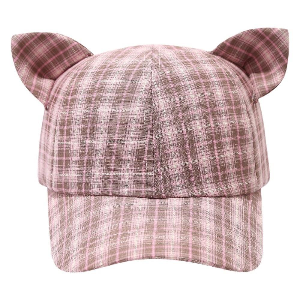 Breathable Cat s Ears Baseball Cap Cute Design Retro Fashion Cat Ear Bow Baseball Cap Cartoon Pattern Sweet Style розовый
