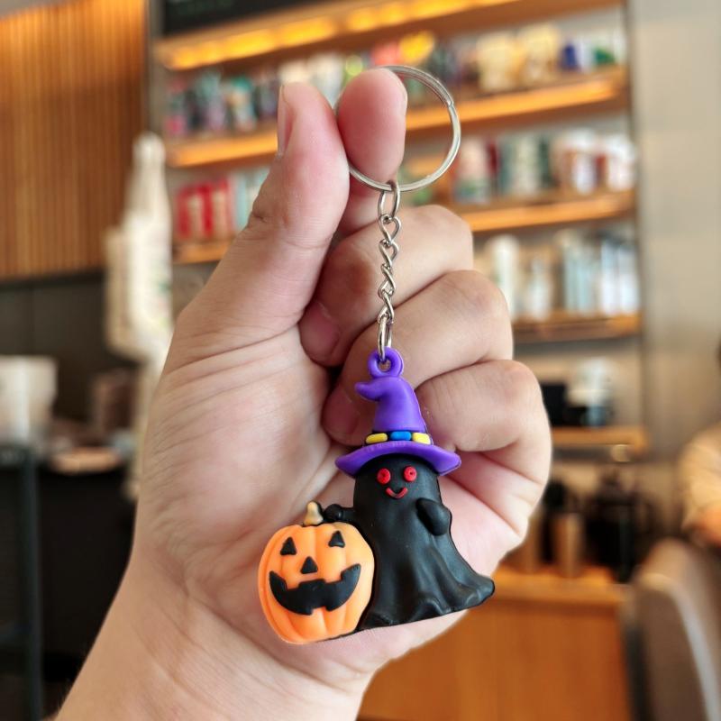 Halloween Cat Bat Spider Keychain Black Animal Keyring Pendant For Party Gift Jewelry Accessories