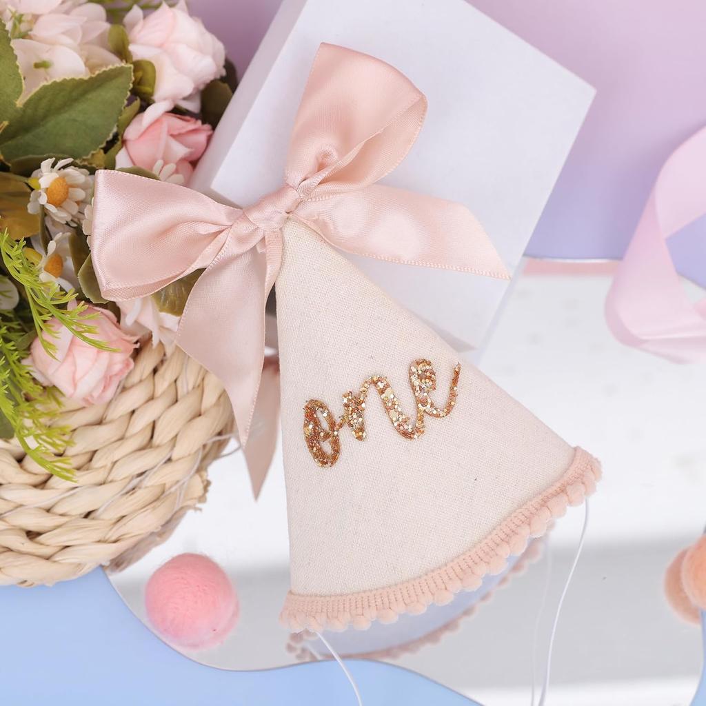 Birthday Decorations - Glitter Number Cone Hat, Princess Bow Hat, Cake Smash
