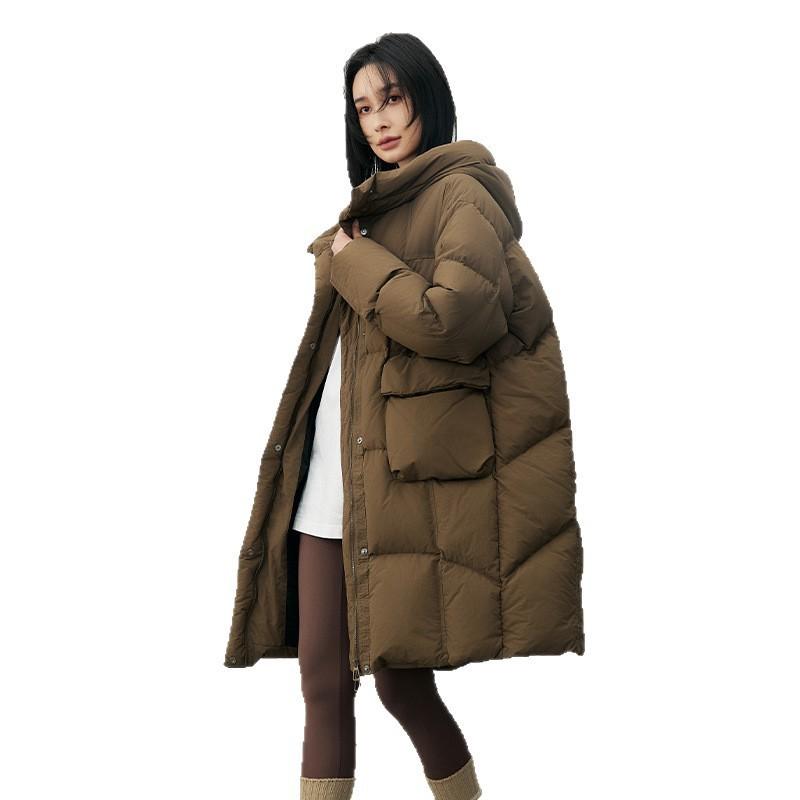 Womens Long Down Jacket 2026 Winter Hooded Loose Fit Warm 90 Duck Puffer Coat