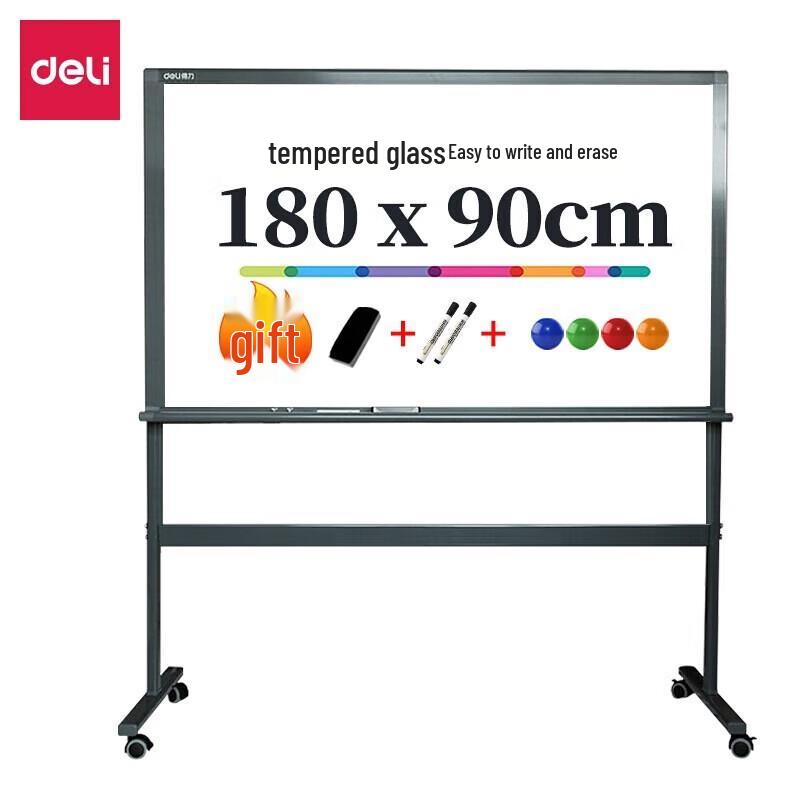 Deli 8739 Magnetic Tempered Glass Whiteboard with Stand