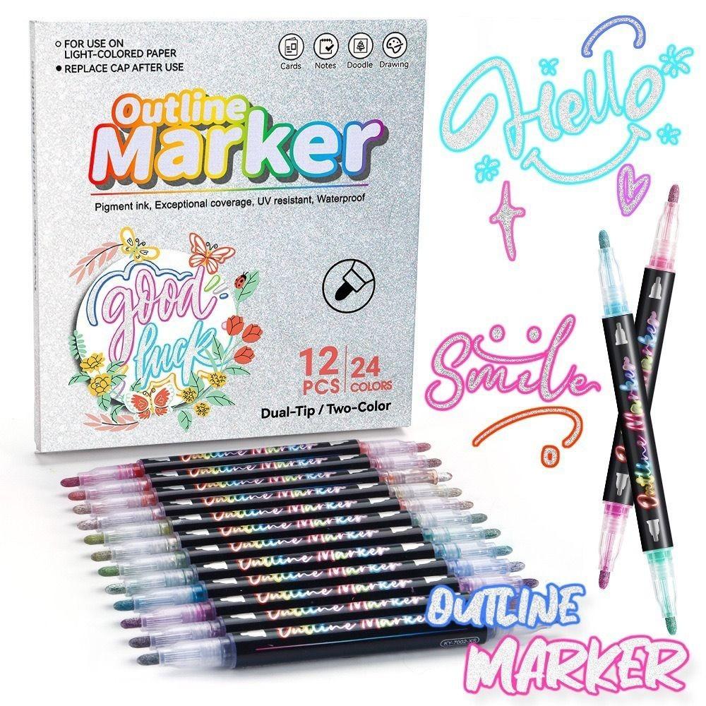 24 Colors Dual-ended Markers Quick Dry Dual Color Acrylic Paint Markers Drawing Marker Waterproof Nail Doodle Pens Ceramic Craft
