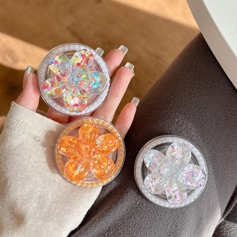 Color Sequined Flower Pearl Magnetic Mobile Phone Airbag Bracket Retractable Ring Desktop Lazy Drama Support