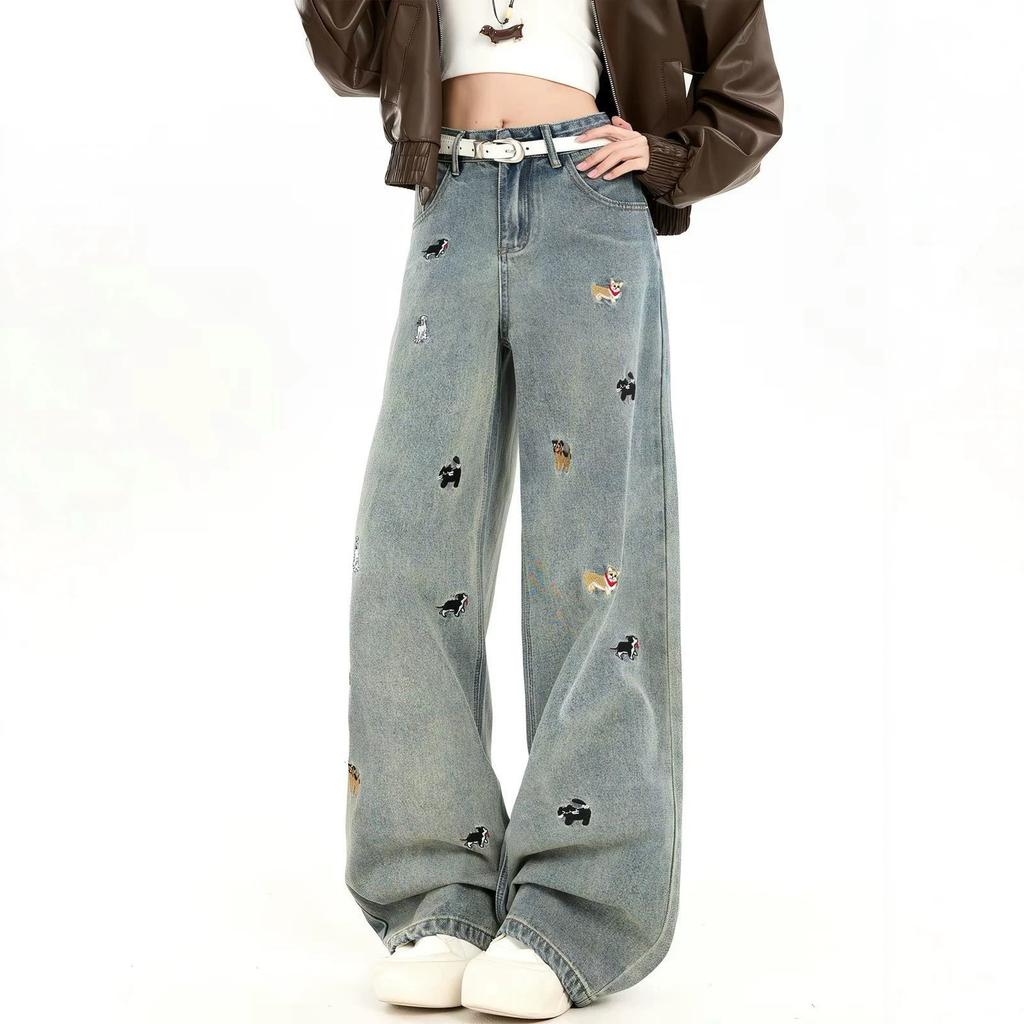 Women Straight Leg Denim Jeans Casual Solid Color Cotton Blend High Waist Daily Streetwear Long Pants