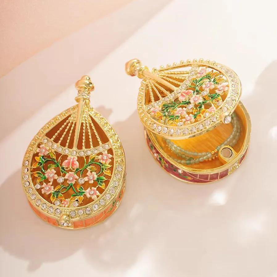 Hand Painted Enameled Qin Pipa Rose Flower Figurines Hinged Jewelry Trinket Box Collectibles Ring Holder Necklace Earrings Box