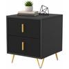 Bedside Table Small Fluted Cabinet 2 Drawers Hairpin Legs Black