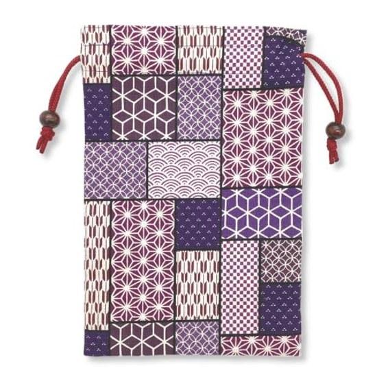 Kyosuke Japan-made Goshuincho Case Bag Drawstring Cotton 100 Approximately 26.518cm Classical Old Fabric Various Small Patterns Purple Japanese Design