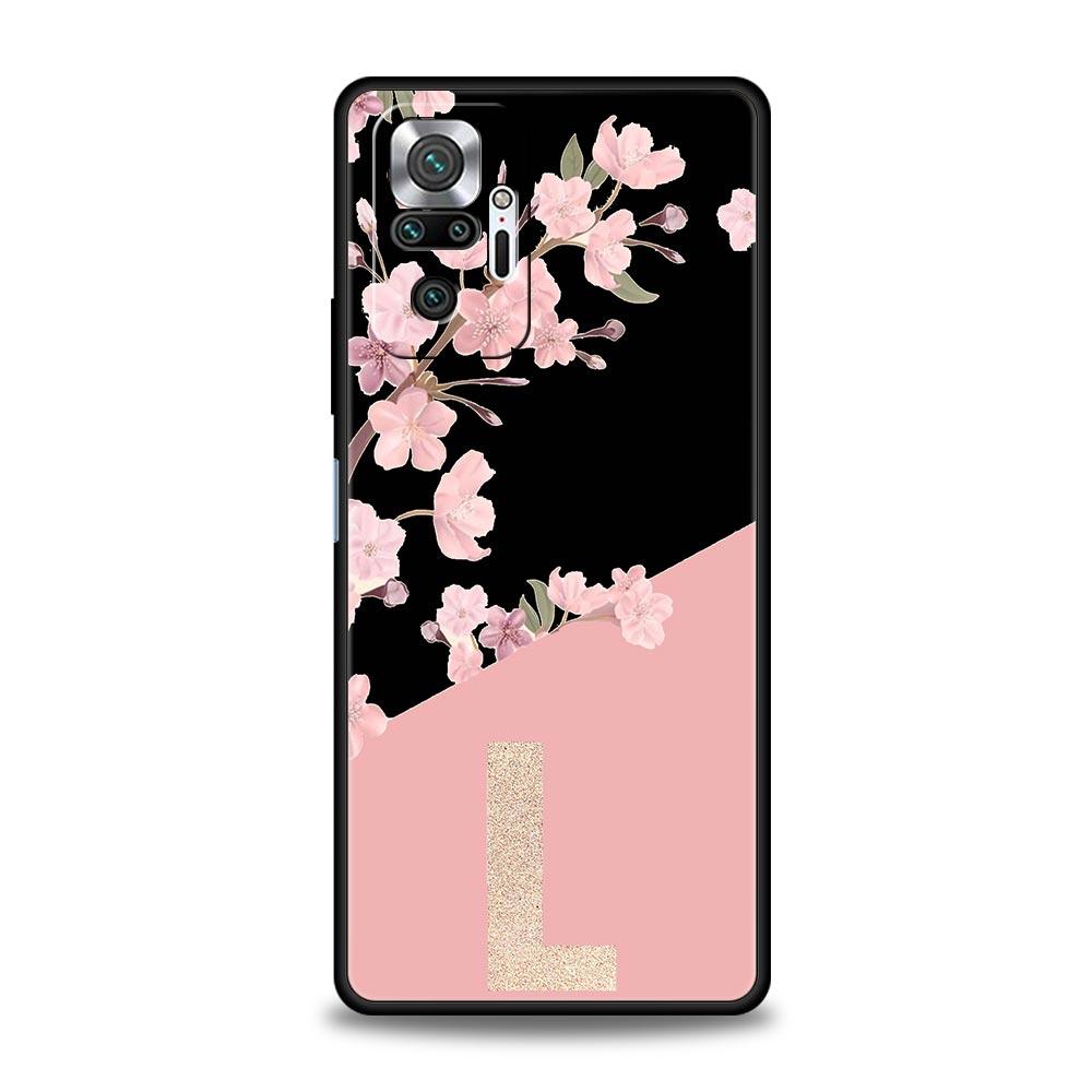 Golden Letter Flower Phone Case For Xiaomi Redmi Note 14 13 5G 10 11 12 Pro Plus 4G 14C 13C 12C 10C Black Cover