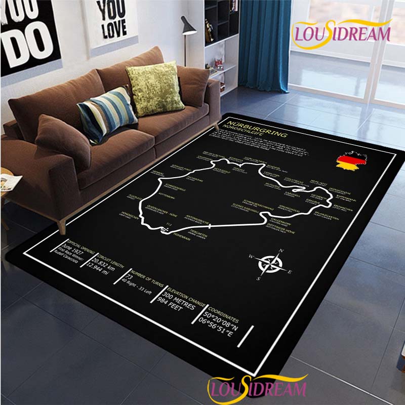 Nurburgring F1 mezinárodní Koberec do obývacího pokoje Ložnice Koberec Dětský Kuchyně Protiskluzová podložka Dárek k narozeninám Fotografické rekvizity Koberec