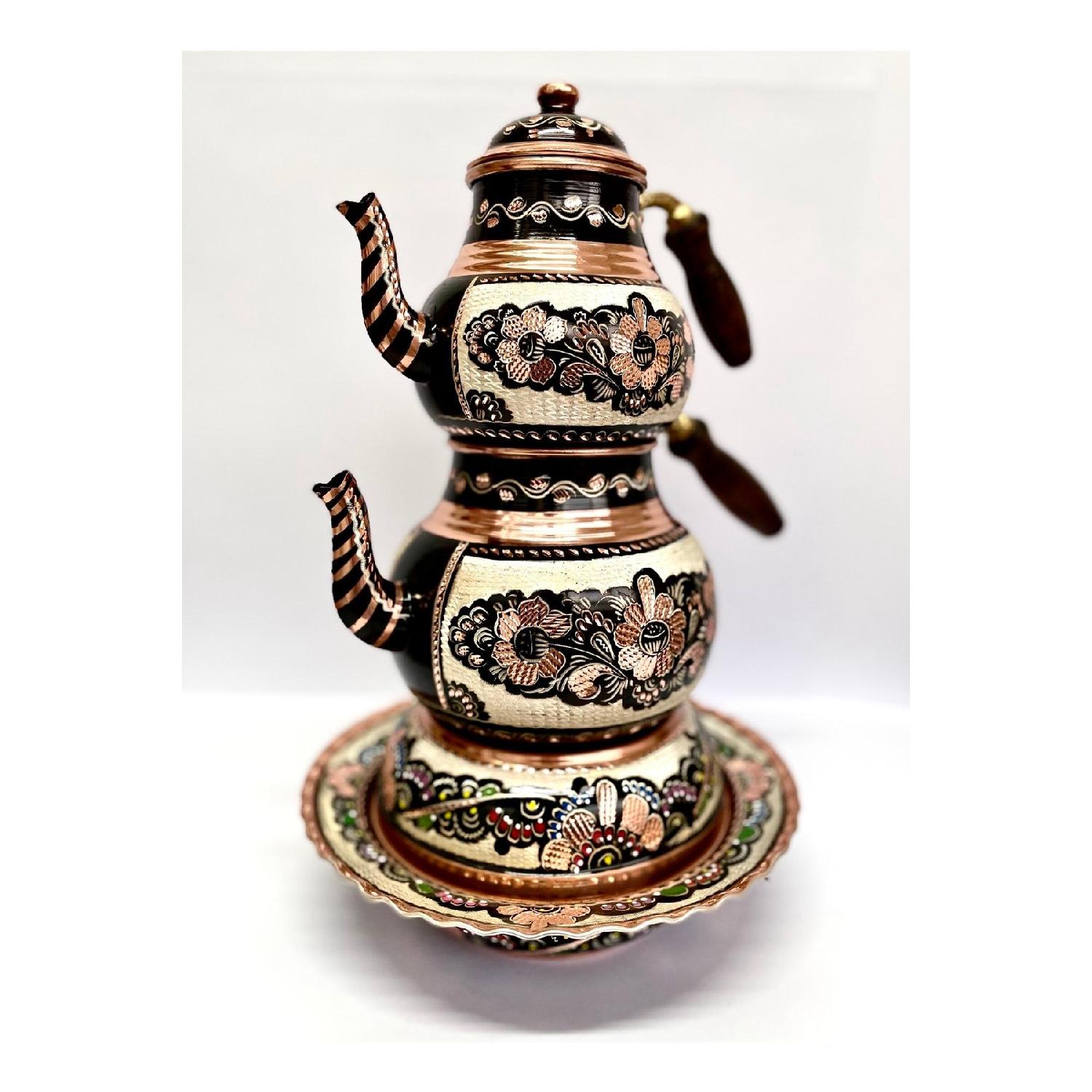 

Embroidered Copper Teapot Set With Ottoman Stove (no:2) чорний