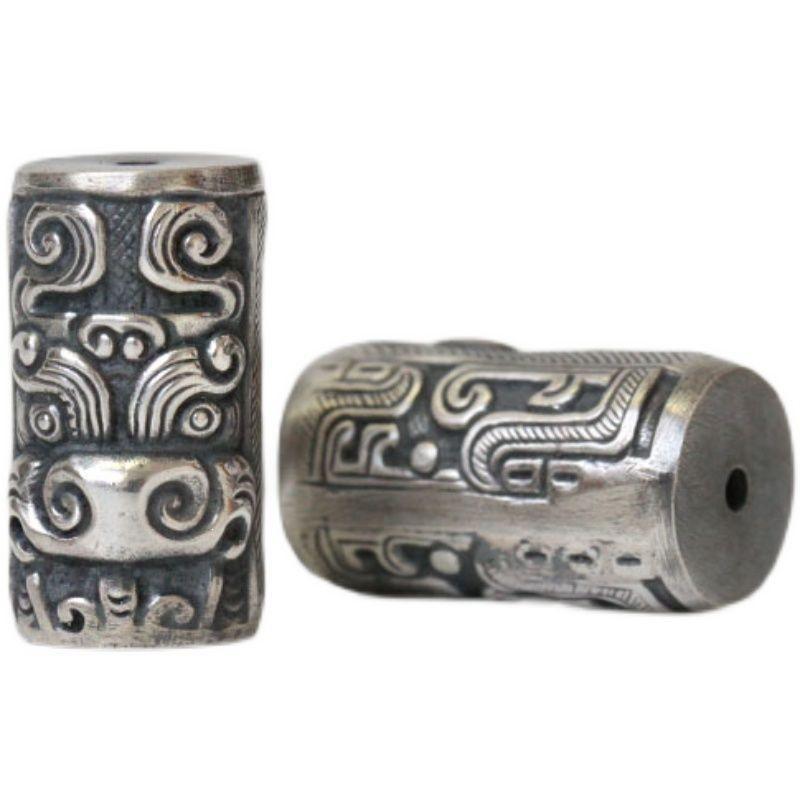 Custom Taotie Dragon Pattern Spacer Beads - Semi-Handmade Barrel & Tube Charms for Bracelets