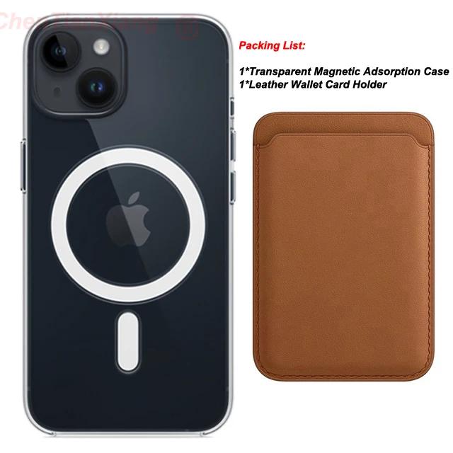 Leather Wallet Card Holder Clear Cases For Apple iPhone 15 14 13 12 11 Pro Max Plus XS Max XR 8 7 Plus SE Magnetic Magsafe Cover