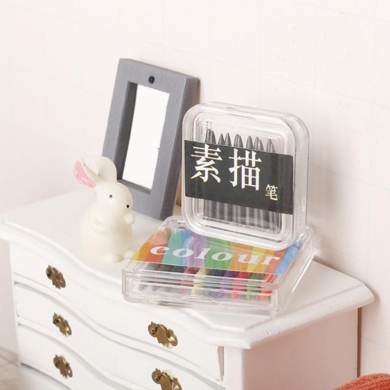 1Box 1:12 Dollhouse Miniature Crayon Color Pencil Sketch Pen Drawing Scene Decor Toy Doll House Accessories