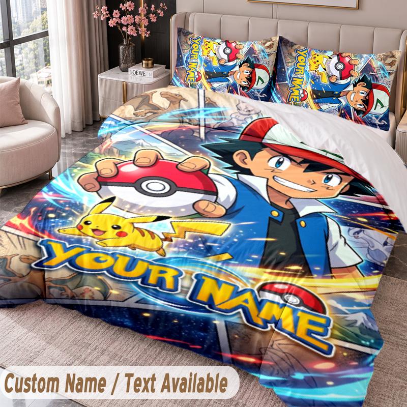 Custom Name Text 3Pcs Bedding Set Pokémon Duvet Cover And Two Pillowcases