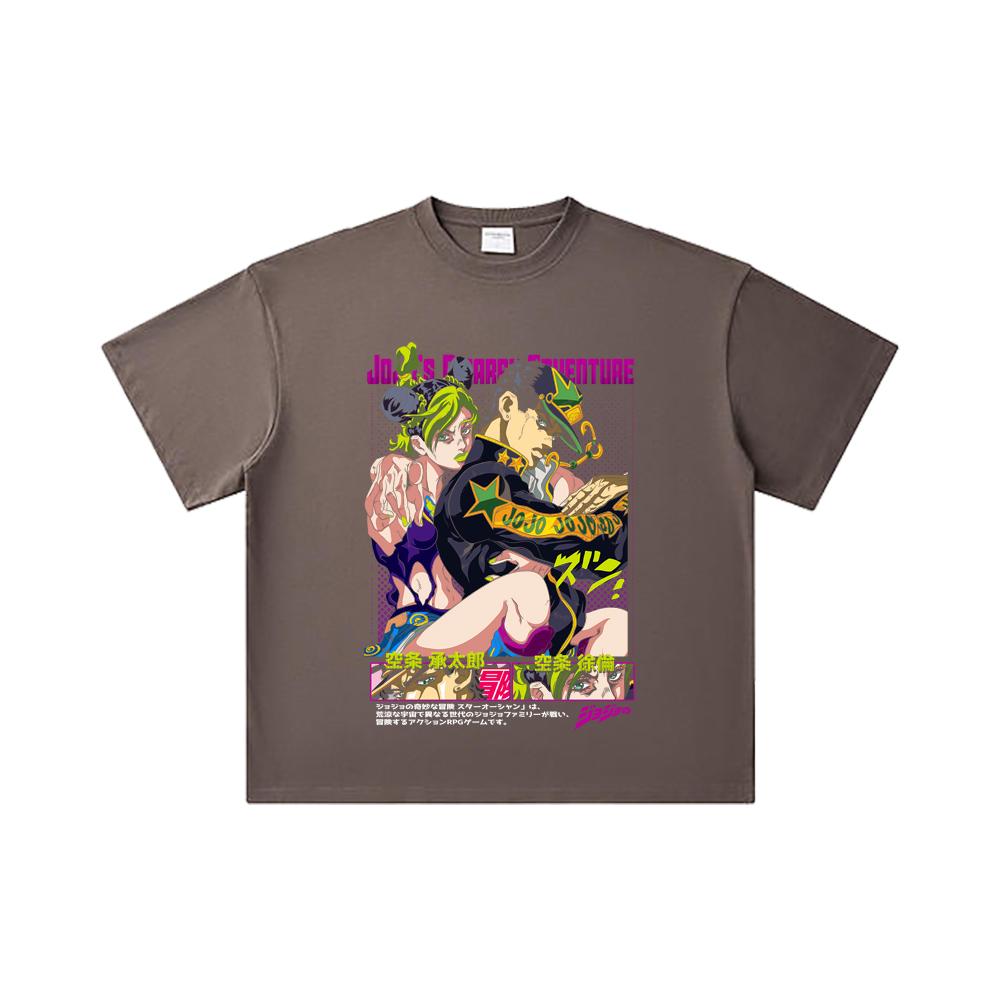260 GSM Double Yarn 32 Count 100% Cotton Jojos Bizzare V1 Jotaro Jolyne Print Unisex Heavy Cotton T Shirt