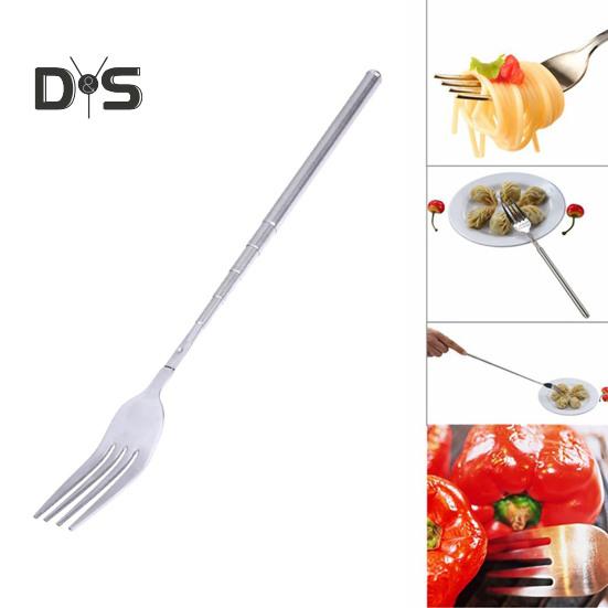 2Pcs Stainless Steel Telescopic Fork Extendable Long Handle Food Grade Dishwasher Safe Portable Grilling Fork Utensil Cutlery Barbecue Tool