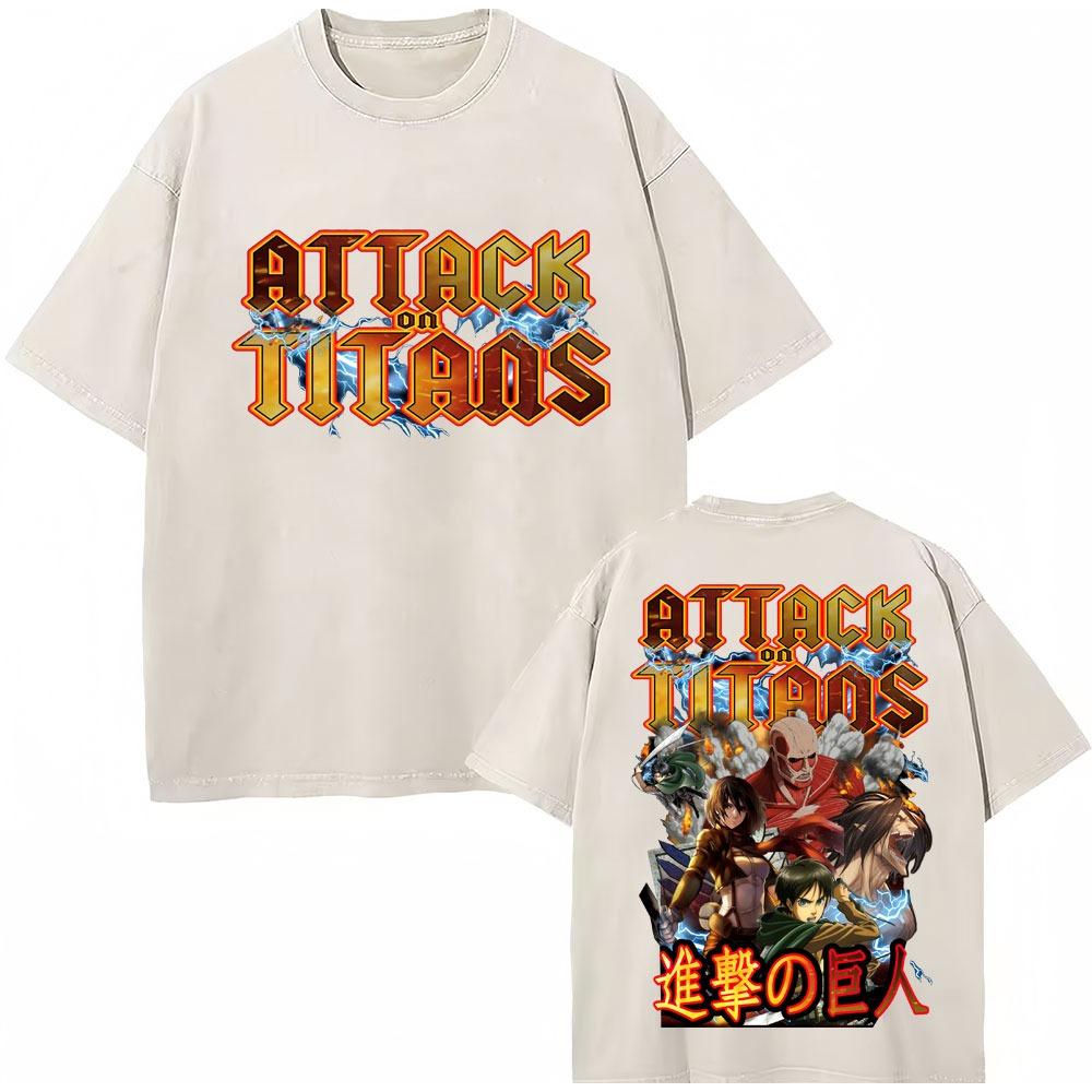 Washed Anime Attack on Titan T-shirt Shingeki No Kyojin Levi Ackerman Vintage Short Sleeve Men Women Cotton Loose T Shirts Gifts