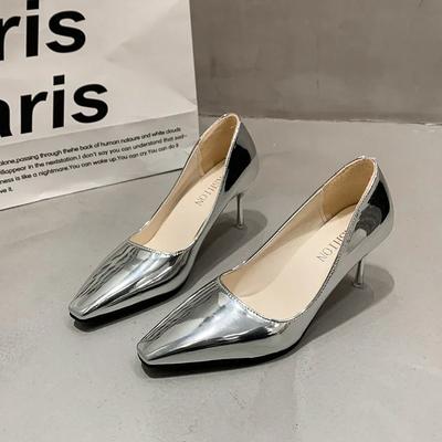 Fashion High Heel Thin Heels Pumps Office & Career Slip-on Shoes Female 2024 Hot Sale Spring/autumn Metal Decoration Solid Pumps