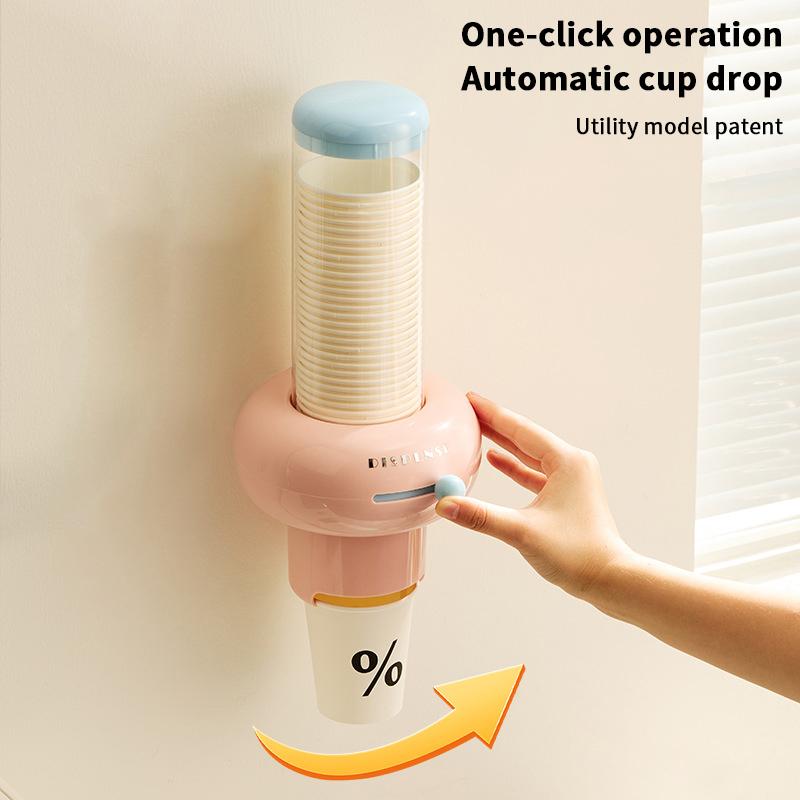 Plastic Disposable Paper Cup Holder Punch Free Wall Mounted Automatic Cup Dispenser Large Capacity Dustproof Container Home