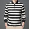 Randig T-shirt Höst och Vinter Ny Långärmad Underdel för Unga och Medelålders Business Casual Pikétröjor Herrtoppar