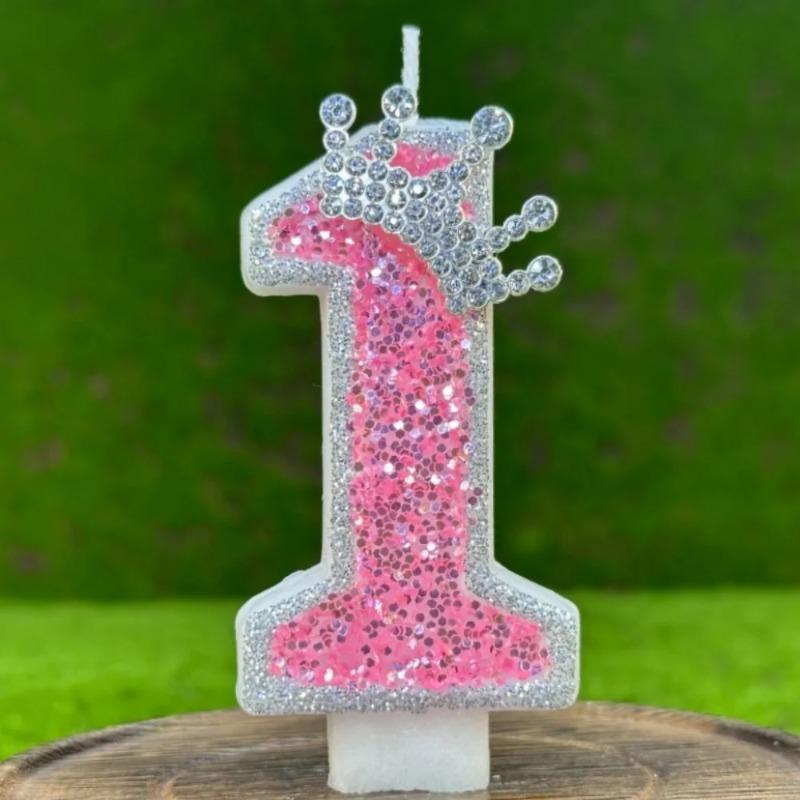 New Handicraft Creative 0-9 Pink Number Crown Birthday Candle With Drip-Prevention Tray Party Anniversary Cake Decoration