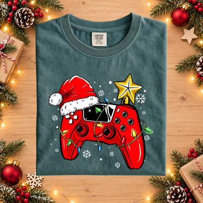 Comfort Colors® Gamer Christmas Shirt, Santa Controller Holiday Tee, Video Game Gift, Festive Gaming Graphic