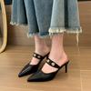 Mode Größe 34-41Damen Kitten Heels Pantoletten Goldene Nieten Spitz Sommer Sandalen Mode Beige Damen Lässige Mittelhohe Absätze Schuhe