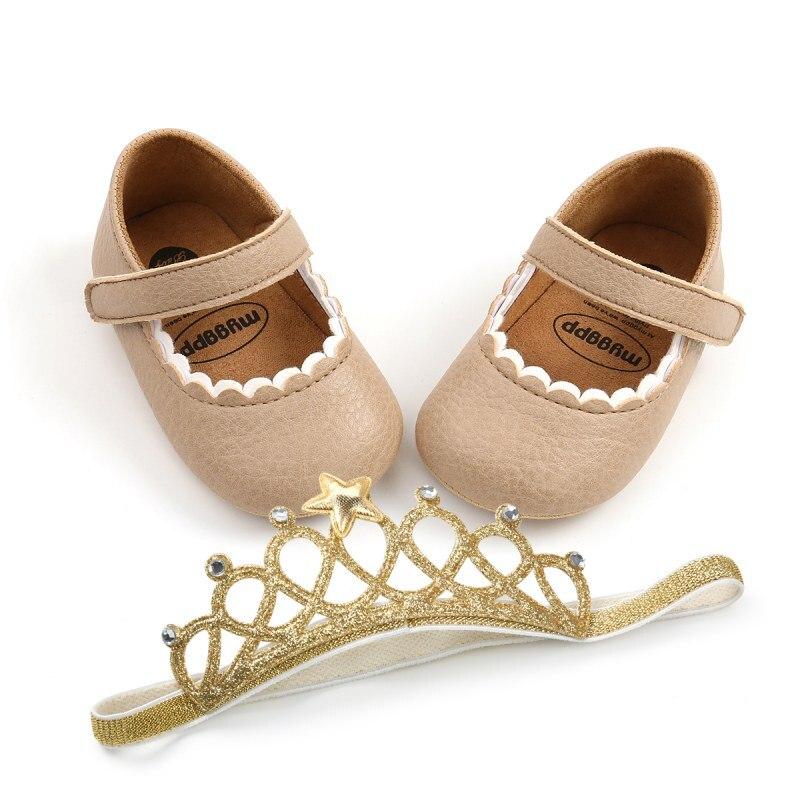 Baby Cute Shoes Sets PU Soft-soled Non-slip Toddler Shoes + Princess Hair Band