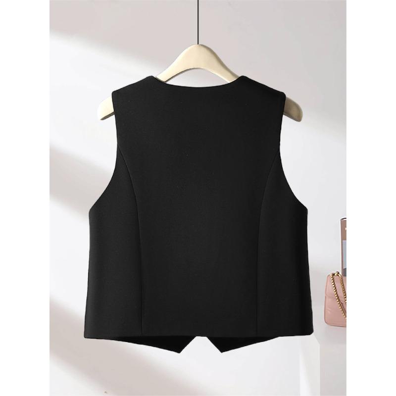 Mode Dames Mouwloos V-Hals Kort Gilet Pak Jas Lente Herfst Gevoerd Gilet Casual Top