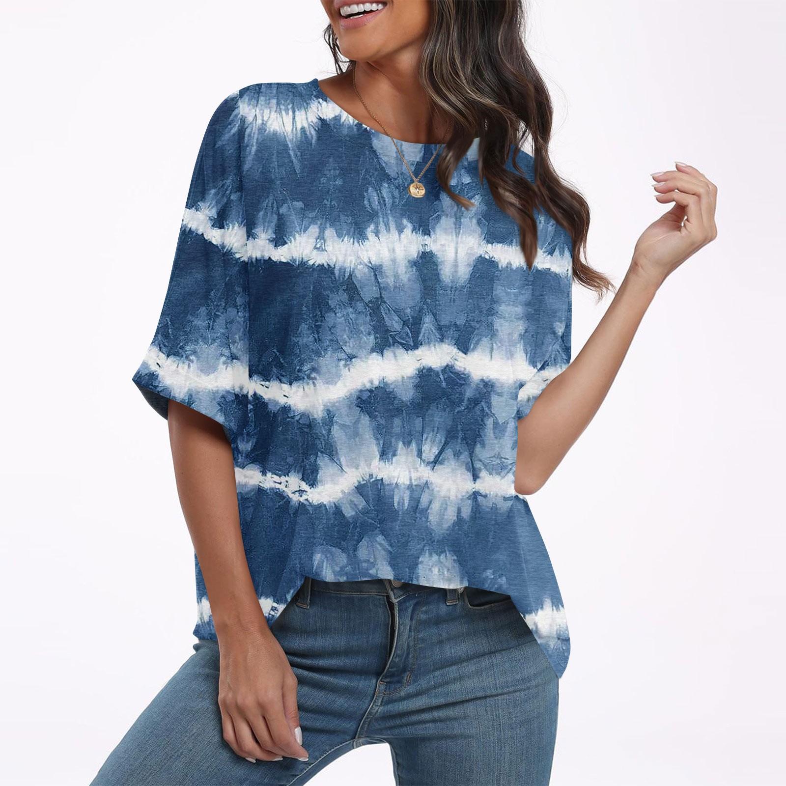 

Женская летняя повседневная футболка большого размера с круглым вырезом и принтом, с заниженными плечами, с рукавом четверть, топ XXXL синий