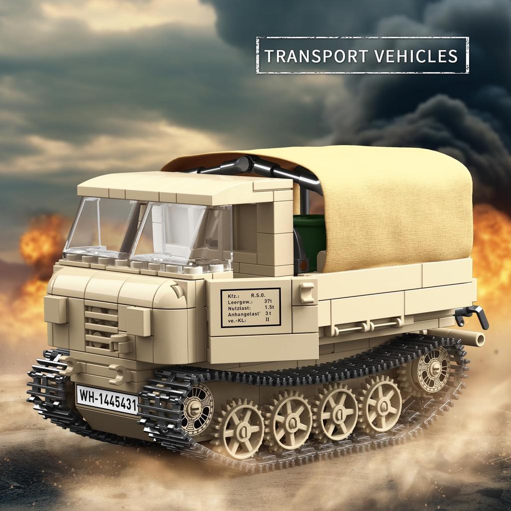 WW2 Panther Medium Tank & RSO Tractor Vehicle Building Blocks, Compatible with Lego Military Set, Great Army Gift for Kids and Teens Over 8 Years Old