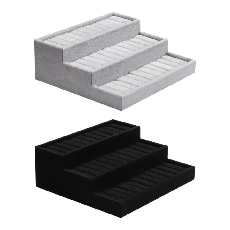 Frosted Velvets Jewelry Presentation Tray 3 Step Trapezoid Shelf Sturdy Base For Earring Retail Displays