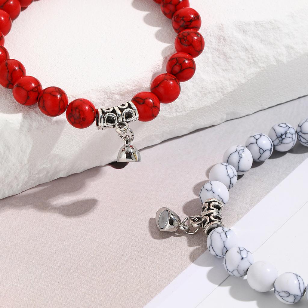 Heißer Verkauf 2 Teile/satz Perlen Armband Für Liebhaber Natürliche Stein Abstand Herz Magnet Paar Armbänder Freundschaft Mode Schmuck Geschenk