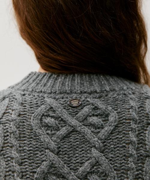 DEPOUND Cable Semi-Crop Pullover [Grey]
