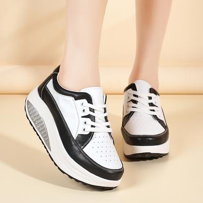 Women's Sneakers Height Increase White Leather Platform Casual Simple Thick Sole Elevator Shake Shoes
