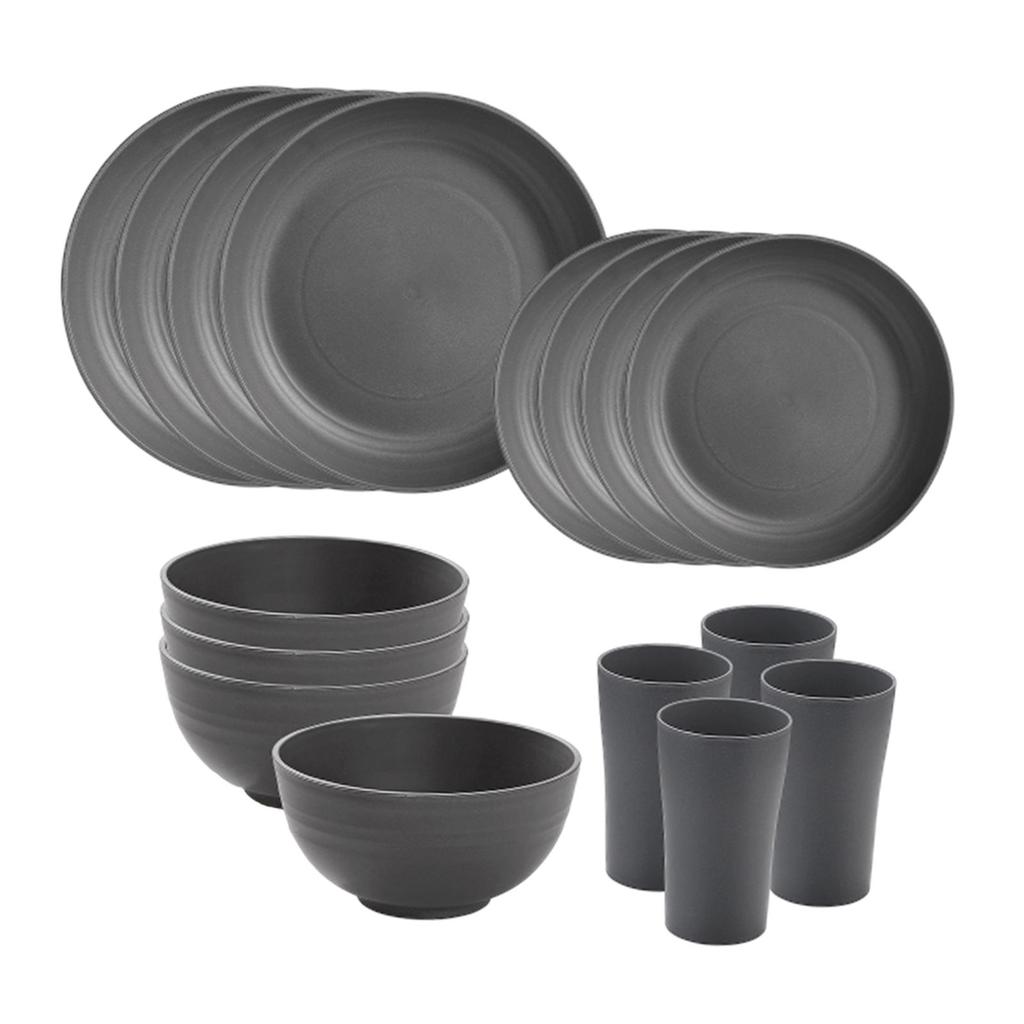 16-teilige Geschirrsets Rund Service für 4 Matt Minimalistisch Bruchfeste Teller Tassen für Party Wohnmobil Küche Haushalt Camping