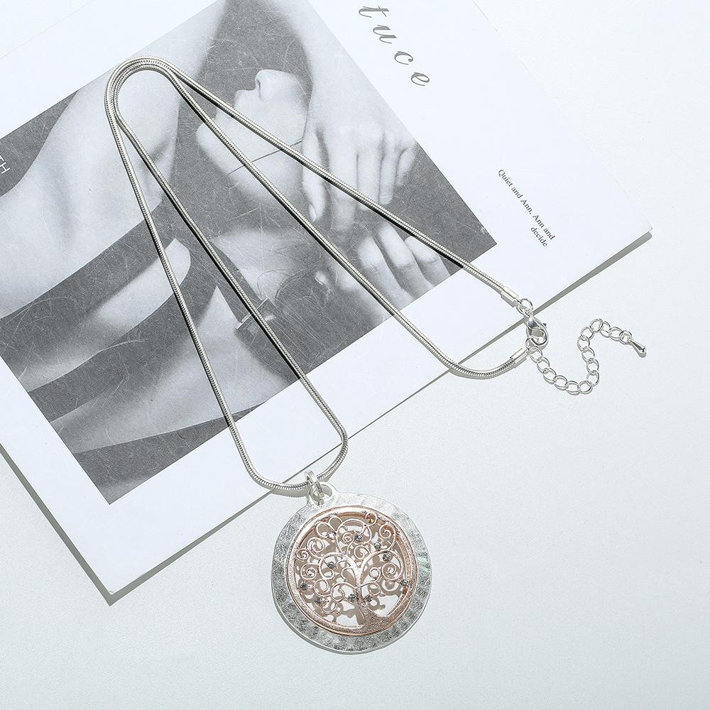 Ожерелье европейское и американское геометрический круг с бриллиантами полый дерево жизни женский сплав кулон