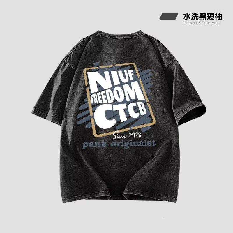 

Мужская футболка с коротким рукавом в стиле ретро, с эффектом состаренности, летняя, в стиле Ins, парная, свободного кроя, с коротким рукавом, топ, базовая футболка 5XL серый