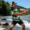 Men's Camouflage Print Raglan Sleeve Casual Sport Fishing Short Sleeve Hoodie Lightweight Breathable Outdoor Activewear Top
