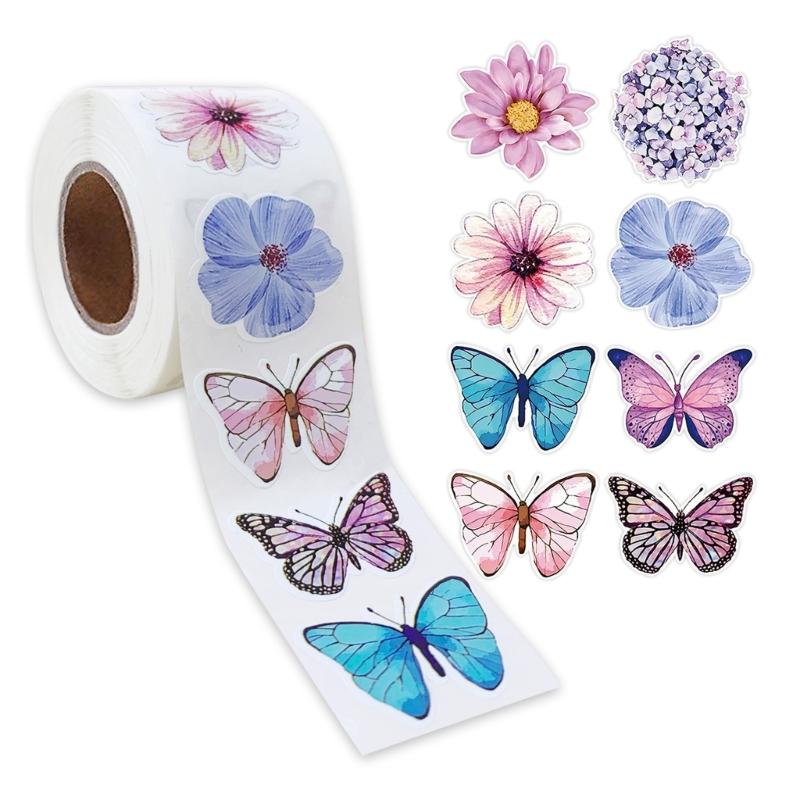 500Pcs Flower Butterfly Sticker Adhesive Decorative Sticker For Journal Album Card Making Home Decoration Packaging