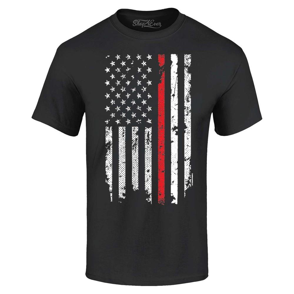 

Firefighter American Flag Red Stripe T-shirt USA 4th of July Shirt L