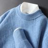 Suéter de Cachemira para Hombre Holgado y Grueso Jacquard Cuello Redondo Suéter de Punto para Hombre Otoño e Invierno Color Sólido