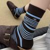 Ladies Spring and Autumn Retro Color Striped Flocking Button Boneless Tube Pile Socks