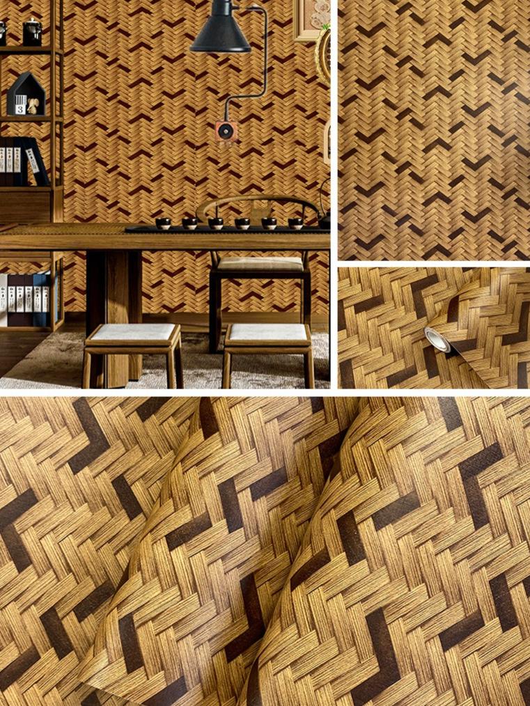 Selbstklebende Tapete Bambusgewebte Tapete Schlafzimmer Wohnzimmer Esszimmer Arbeitszimmer Hintergrundwand Möbel Schrank Aufkleber