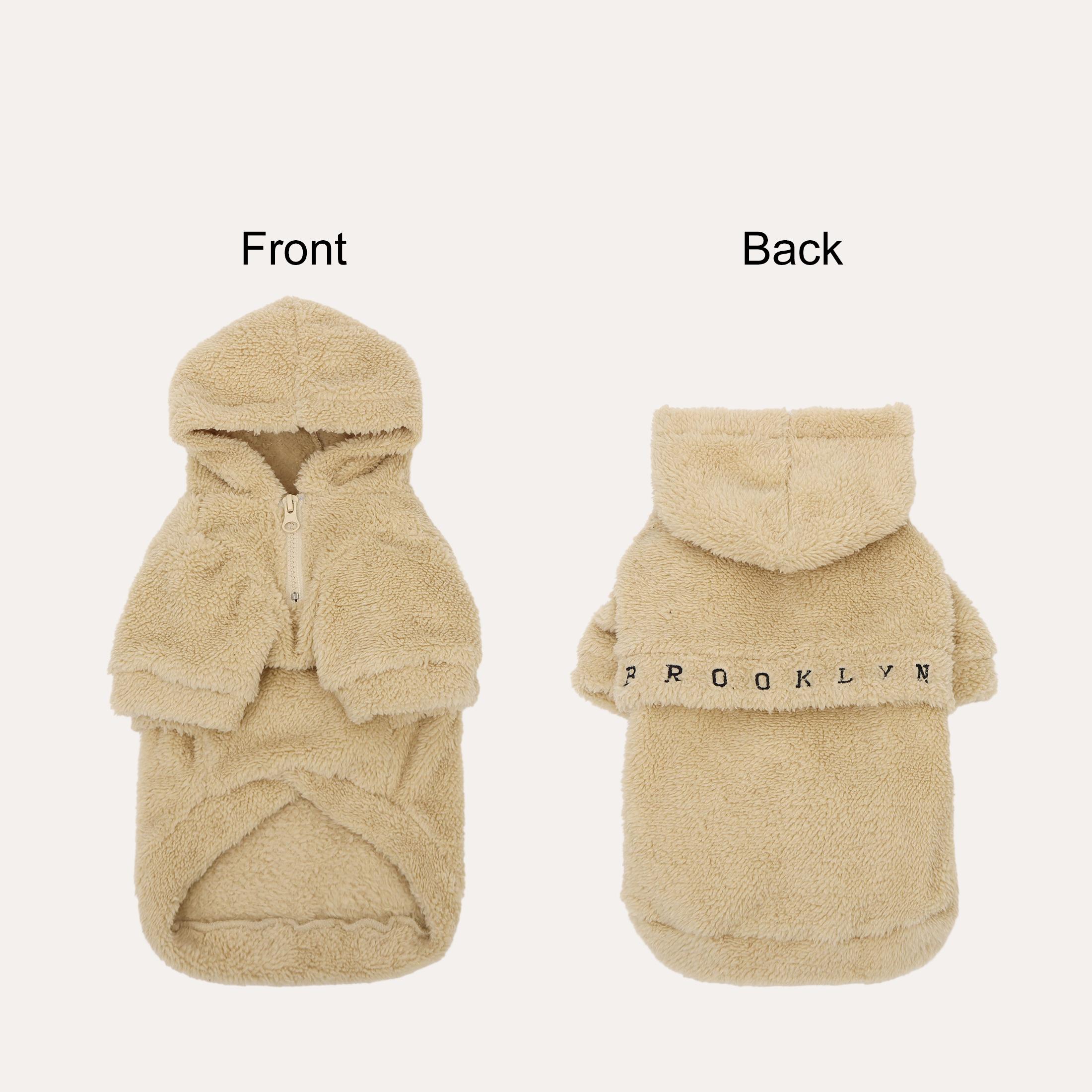 

Winter Warm Pet Hoodie, Beige Fleece Dog/Cat Hooded Jacket, Warm Zipper Pet Coat for Small Medium Dogs Cats, Soft Pet Apparel XS（old） золотой