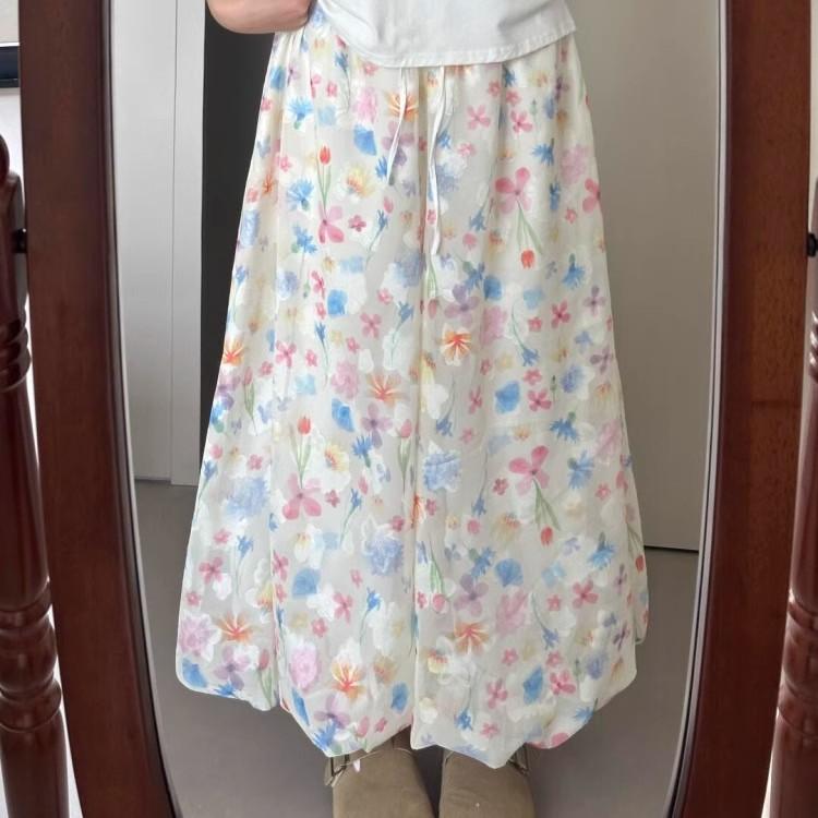 Frühlingsherbst Französischer Stil Floral Palazzo Hose Damen Hohe Taille Locker Boho Print Weitbein Hose mit Drapierung Bequem Elegant