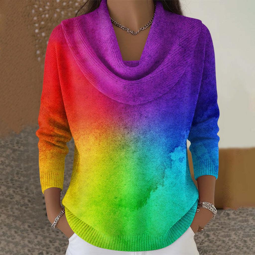 Dámský ležérní a módní svetr s dlouhým rukávem a potiskem, kulatým výstřihem