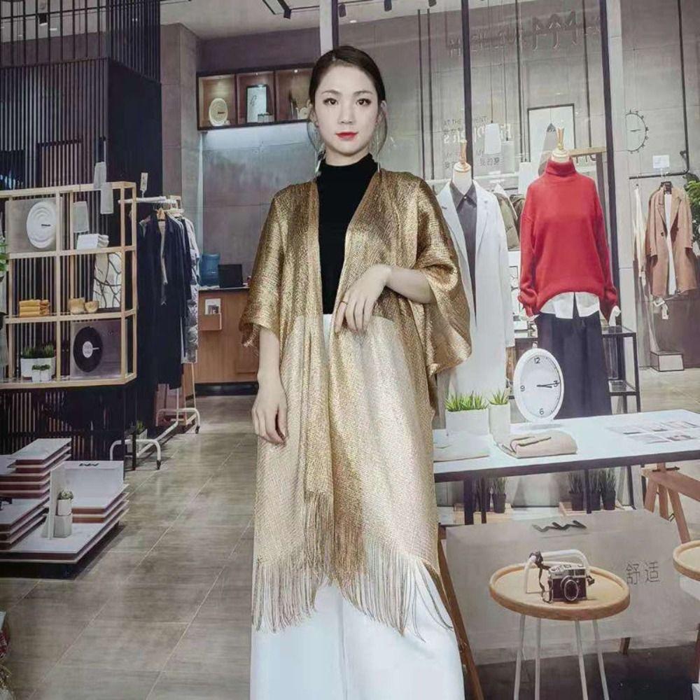Comfortable Tassel Shawl Poncho Silk Shawl High Quality Hollow Sun Protection Scarf  Women